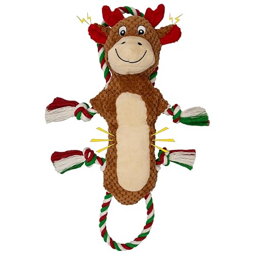 MAOOOOB Christmas Squeaky Reindeer Dog Toys-Tug of War Dog Toy for Puppy- Keep Them Busy and Entertained- Interactive Pet Toys for Small & Medium Breeds - TUG-DEER