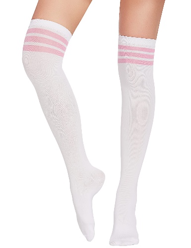 ADOME Women Thigh High Socks Halloween Cosplay Socks with Stripes Over Knee Socks Casual Long Stockings with Stripes - One Size A-white & Pink Stripes