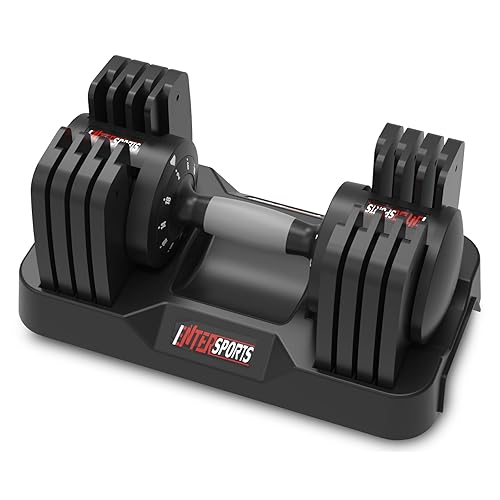 EnterSports 12kg/18KG Adjustable Dumbbells Adjustable Dumbbell Set for Saving Place, Dumbbells Adjustable with Non-Slip Handle 5 Weight Levels, Good for Home, Office, Gym, Body Training - 18kg Single