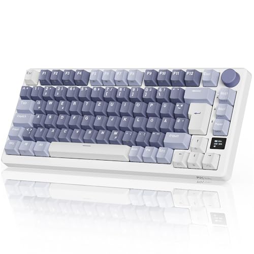 RK ROYAL KLUDGE M75 Gaming Tastatur kabellos 75% TKL Mechanische Tastatur RGB 2,4 GHz Wireless/Bluetooth/USB-C QWERTZ mit OLED-Smart-Display und Knopf Hot Swappable Braune Schalter, Lavendelviolett - Hot Swappable Brauner Schalter - Lavendelviolett