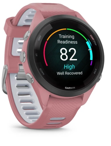 Forerunner® 265S Black Bezel with Light Pink Case and Light Pink/Powder Grey Silicone Band