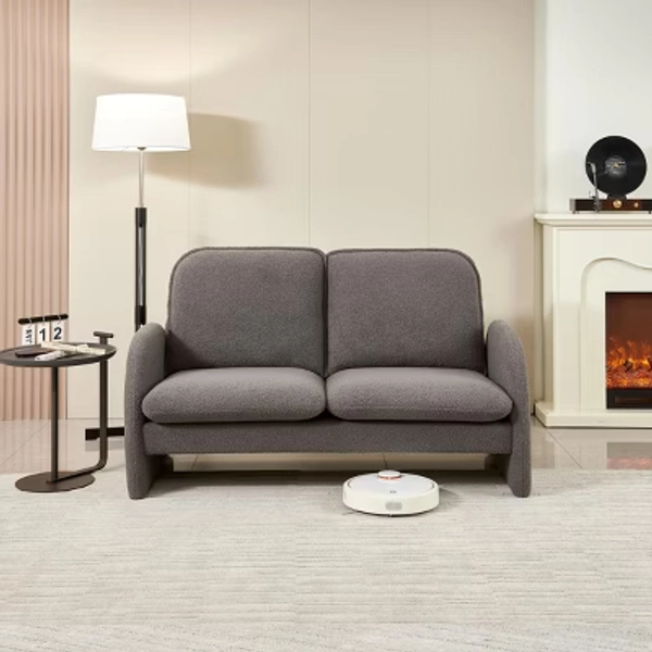 59" Loveseat Sofa Small Couch for Living Room,Gray Boucle Fabric Upholstered Loveseat Sofa Couch,Small Loveseat Sofa for Apartment,Bedroom-Cuddlewood