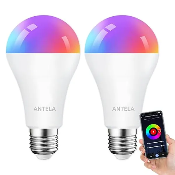 ANTELA Lampadine LED Alexa Inteligente WiFi E27 12W 1320ML, Dimmerabile Lampadina Smart, 94W equivalente, RGB & 2700K-6500K bianco freddo caldo, compatibile con Alexa/Google Home, 2 pezzi - 12W