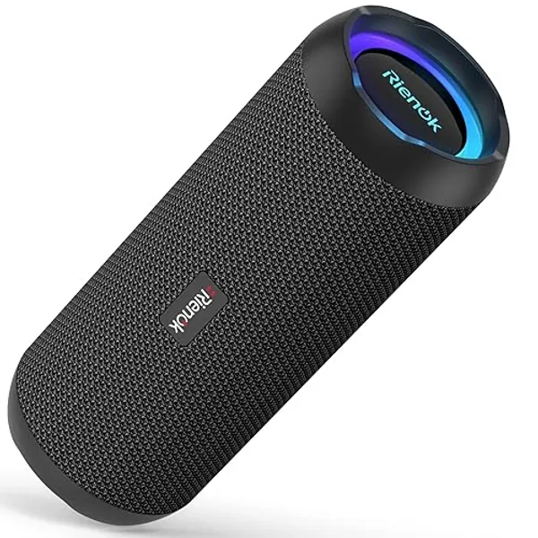 RIENOK Cassa Bluetooth Portatile Potente IPX7 Impermeabile Altoparlante Bluetooth, Bassi Potenti, Bluetooth 5.3, Luce LED, Supporto AUX e Micro SD