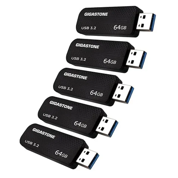 Gigastone Chiavetta USB 64 GB Set da 5, Z30 USB 3.2 Gen 1 Professional Serie, Senza cappuccio con design retrattile, compatibile con interfaccia USB 2.0 / USB 3.0 / USB 3.1