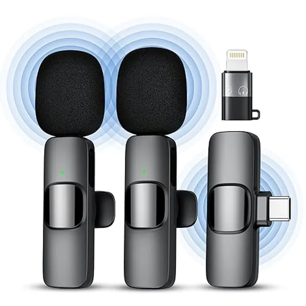 Qhot Microfono Wireless per iPhone, Microfono Lavalier Wireless per Registrazione Video, Streaming Live, Podcast, Vlog, YouTube/TikTok (iOS&USB-C/2 Mic) - iOS&USB-C 2Mic