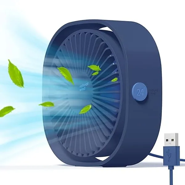 Simpeak Ventilatore USB, Mini Ventilatore da Tavolo Rotazione di 360° Portatile Fan con 3 Velocità per Ufficio Casa (Blu) - Blu