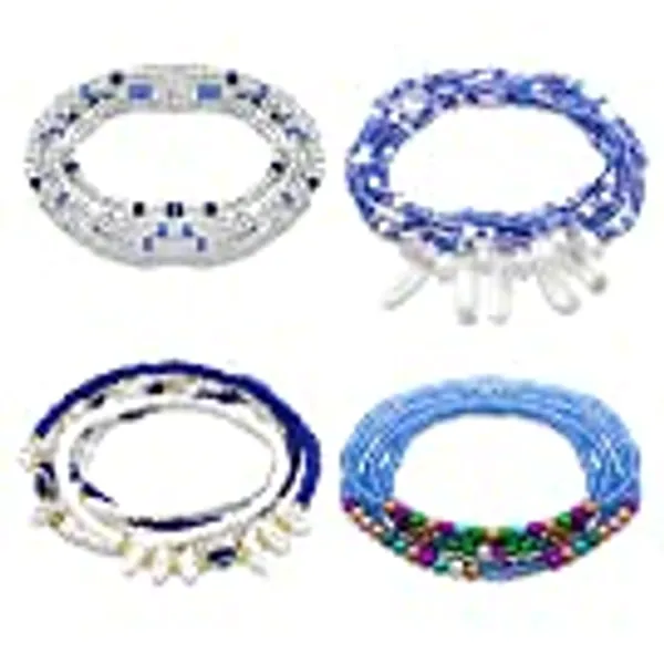 Palotay 4PCS Waist Beads for Women African Waist Beads Chain Colorful Belly Beads Body Chain for the Waist Elastic Stomach Beads Summer Beach Bikini Jewelry Waist Beads Set