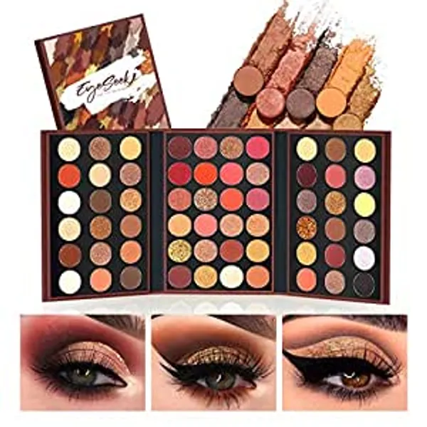 EYESEEK Portable Eyeshadow, Glitter Eye Makeup Palettes Sets, Pro 60 Colors Shadow Plattet Make Up Matte Shimmer All In One High Pigmented Metallic Sparkle Pallet Gift Sets for Halloween Makeup - Neutral & Dark Brown