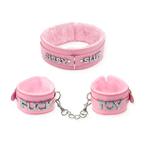 paloli Pink Choker Necklace for Women Leather Collar Fluffy Punk Leash Neck Choker Gothic Cosplay Sexy Jewelries - PK Bracelets - SISSY