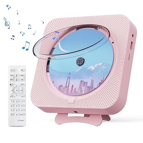 MICOCIOUS Portable CD Player with Bluetooth Desktop CD Player for Home CD Music Players with Remote Control,Timer,Built-in Dual Speakers with LED Display Home Audio Boombox FM Radio (Pink) - Pink