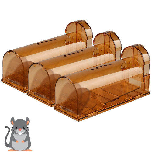 3 Pack Humane Mouse Trap, Live Mice Trap Easy to Set, Reusable Durable and Kids & Pets Safe for Indoor/Outdoor Use, for Mice Small Rodent – Brown - 3 Pack