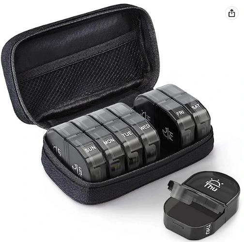 Auvon Weekly Pill Organizer (2x day / black canvas)