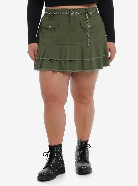 Social Collision Green Tiered Pleated Skirt With Belt Plus Size | Hot Topic