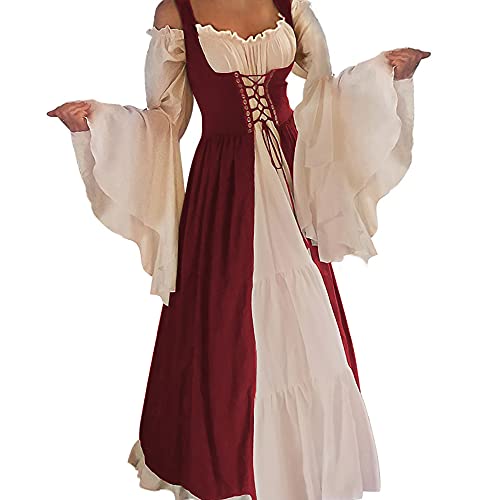 Abaowedding Womens's Medieval Renaissance Costume Cosplay Over Dress - Burgundy - Small/Medium