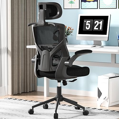 FOKESUN Ergonomic Office Chair, High Back Mesh Desk Chair with Molded Foam Cushion, Adjustable Headrest, Lumbar Support, Lock Function (All Black) - All Black