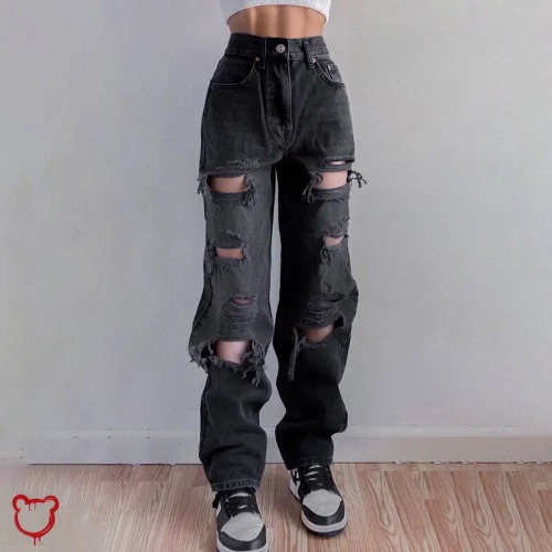 Black Ripped Denim Pants - as picture / M