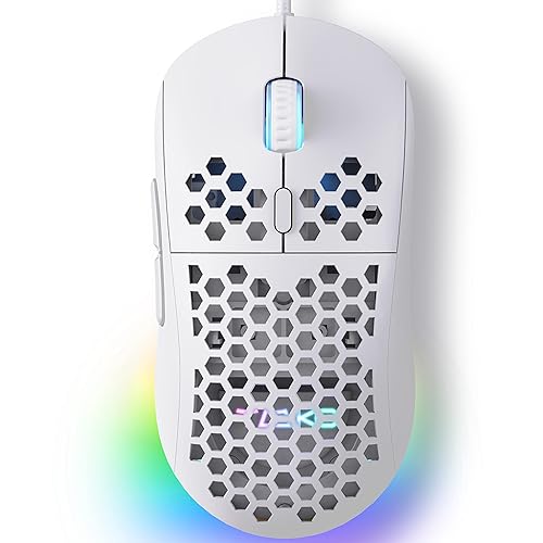 Dierya × TMKB M1SE Ratón Gaming Blanco,12800 dpi Gaming Mouse, 6 Botones programables Raton Blanco, RGB Personalizable Ratón Gaming con Cable, Mouse ergonómico con Cable PC Ordenador - 12800DPI - Blanco
