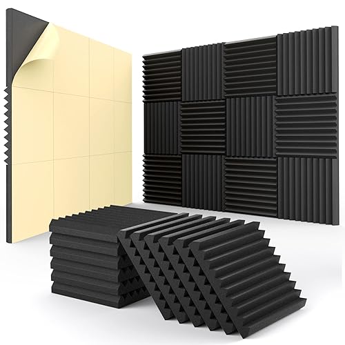 12 Pack Acoustic Panels Self-Adhesive, 1" X 12" X 12" Quick-Recovery Sound Proof Foam Panels, Acoustic Foam Wedges High Density, Soundproof Wall Panels for Home Studio,Carbon Black - 1 Inch 12 Pack Self Adhesive - Black