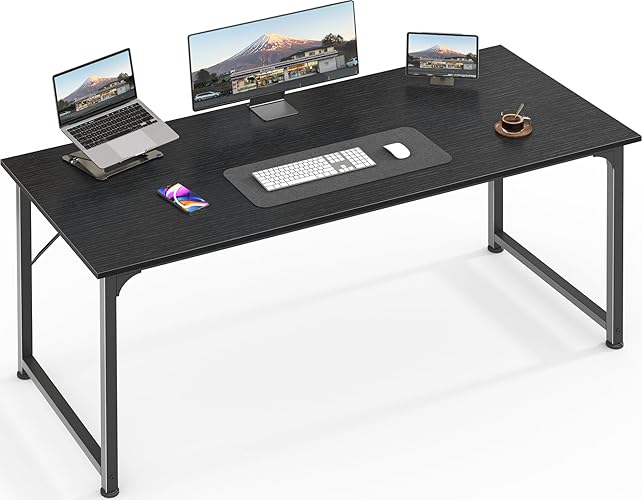 Huuger Computer Desk, 55 Inch Office Desk, Gaming Desk with Storage, Writing Desk Work Desk for Home Office, Study, Modern Simple Desk, Large Legroom, Metal Frame, Black - Black - 54inch