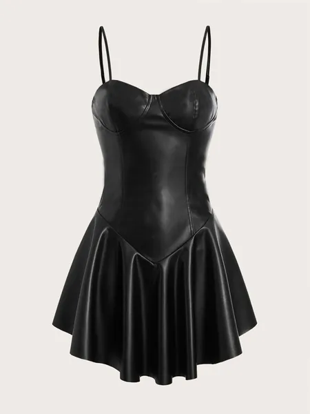 SHEIN ICON Zip Back PU Leather Cami Dress Without Belt