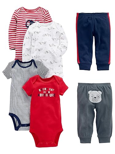 Simple Joys by Carter's baby-boys 6-piece Bodysuits (Short and Long Sleeve) and Pants Set - 18 Months - Multicolor/Bear/Dogs/Stripe/Text Print