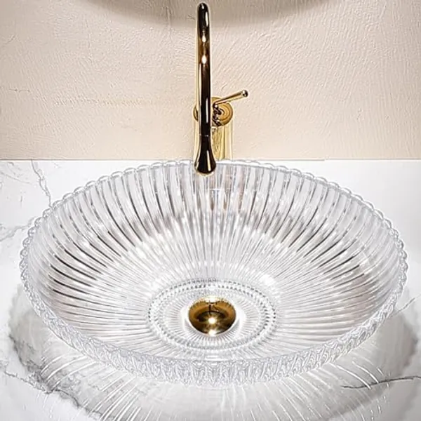 Glass Bathroom Vessel Sink K-28824-B11 Transparent Shell Pearl White Artistic Glass Vessel Bowl Basin 20” Oval Vanity Wash Sink Above Counter-Pearl