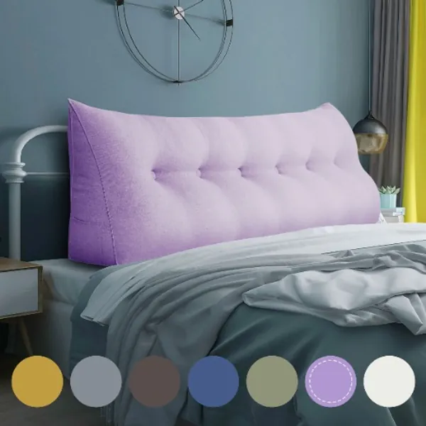 WOWMAX Large Bolster Triangular Positioning Support Reading Backrest Wedge Pillow Headboard Pillow for Day Bed Bunk Bed with Removable Cover, Cotton Linen Lavender California King - California King Lavender