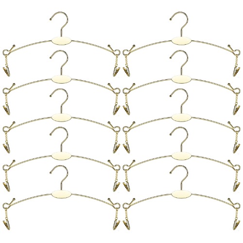 Exttlliy 10PCS Metal Underwear Bra Rack Durable Fashion Children Clothes Hangers Hook Lingerie Shop Display Hanger with Clips (Gold) - Gold