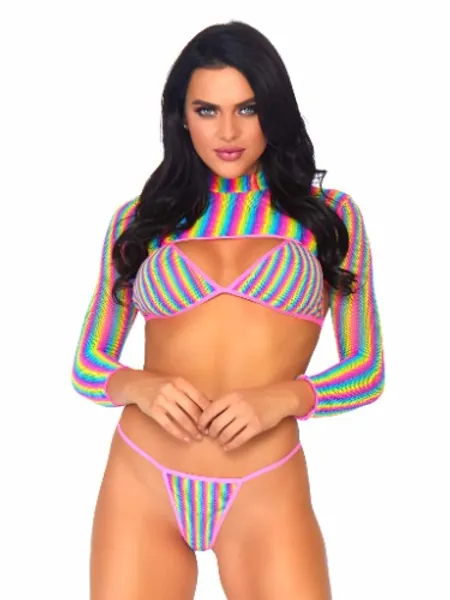 Rainbow Dreams Fishnet Bikini Set | One Size / Multicolor