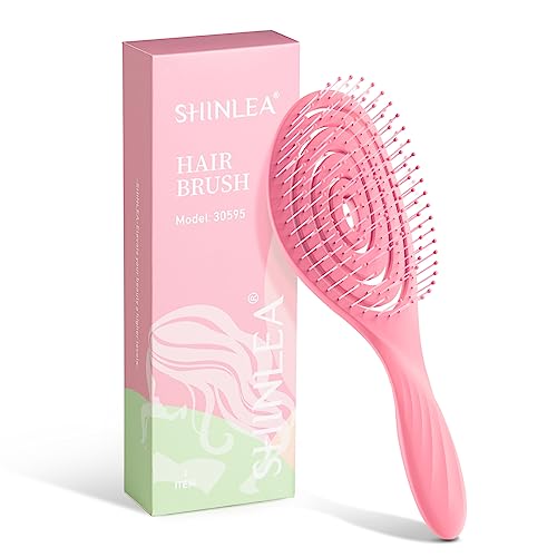 SHINLEA Detangle Hair Brush Anti Tangle Hair Brush, Detangling Wet & Dry Hair Brush Spiral Hairbrush for Women, Men, kids, Glide Through Tangles For All Hair Types (Pink) - Pink