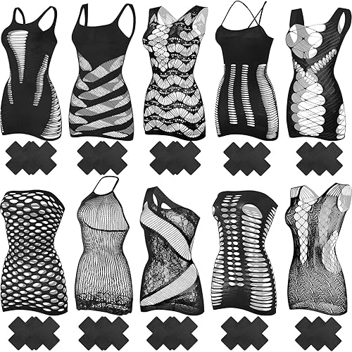 Haysandy Women's Fishnet Lingerie Fishnet Bodysuit Mesh Lingerie Fishnet Bodysuit Lace Smock Lingerie for Women - Black