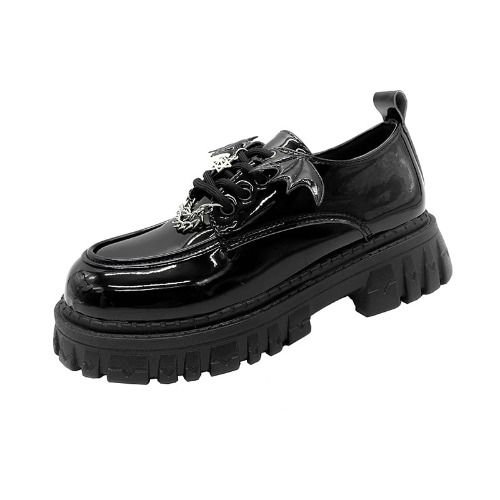 'Trainwreck' Black Alt Goth Bat Wings Shoes - Glossy Black / 39