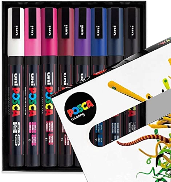 POSCA PC-3M Paint Marker Art Pens - 0.9-1.3mm – Midnight Tones Set of 8 Pens in Gift Box