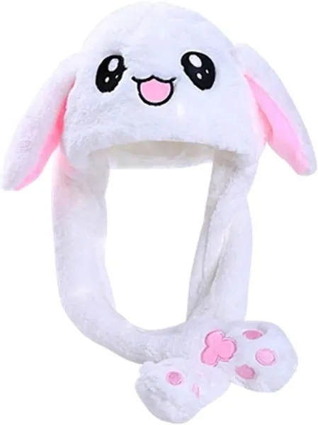 WUIOS Plush Bunny Rabbit Hat with Movable Ears Anime Cosplay Costume Party Gift Headwear for Women White