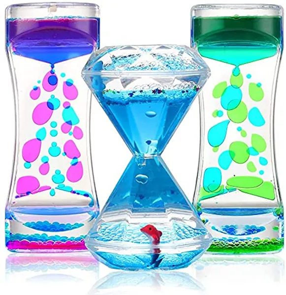 Sensory Toy for Relaxation, Motion Timer, Color Lava Lamp, 3 Pack Incredibly Effective Calming Stress Relief Hourglass Toy