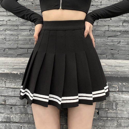 'Deadly Delight' Black Grunge Skirt with White Stripes - black / L