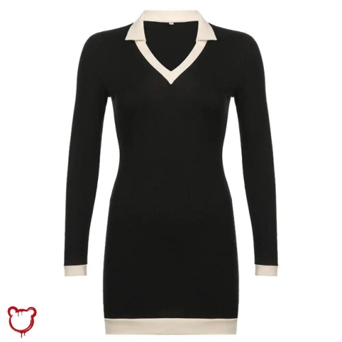Black Long Sleeve Dress - Black Dress / M