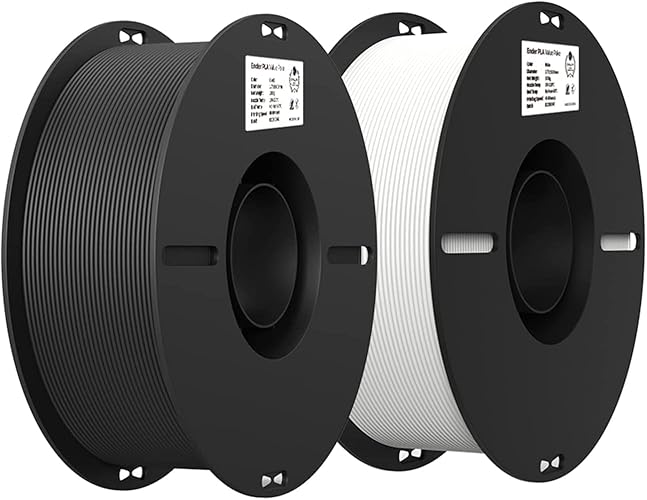 Creality Ender PLA Filament 1.75mm 3D Printer Filament, 2kg Cardboard Spool (4.4lbs), Dimensional Accuracy +/- 0.03mm, Fit Most DIY Printer (White*1KG & Black*1KG) - White+Black