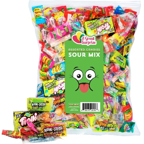 A Great Surprise Sour Party Mix - Appx. 3 LB - Candy Bulk - Warheads Extreme, Cry Baby Gumballs, Sour Patch, Sour Bites and Much More of Your Favorite Candy! - 3 Pound (Pack of 1)