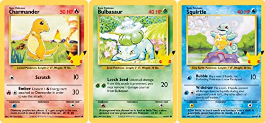 Pokemon First Partners Jumbo Card Lot - Kanto - Bulbasaur Charmander Squirtle - 25th Celebrations