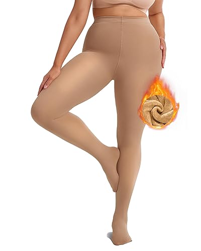 Vertvie Plus Size Fleece Lined Tights for Women Thermal Pantyhose Winter Warm Thick Tights High Waisted Opaque Leggings - 180g-Thick Fleece - 3X-Large-4X-Large - Nude