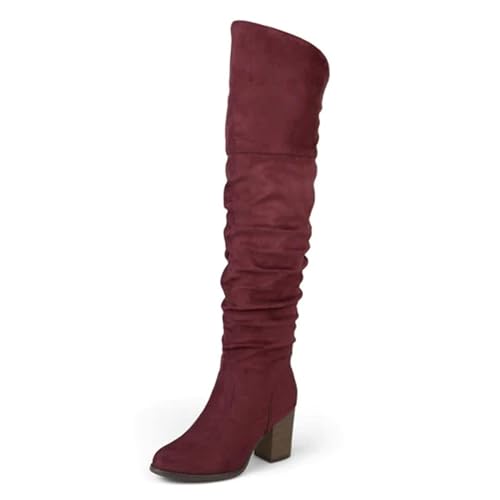 Journee Womens Kaison Wide Width Wide Calf Stacked Heel Over The Knee Boots - 12 - Extra Wide Calf Wine