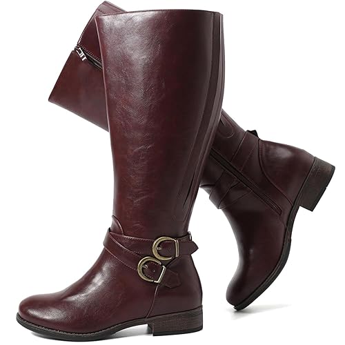 Luoika Women's Extra Wide Calf Knee High Boots, Wide Width Plus Size Knee-High Boots Low Heel Fashion Winter Boots. - 11.5 X-Wide - Win Red