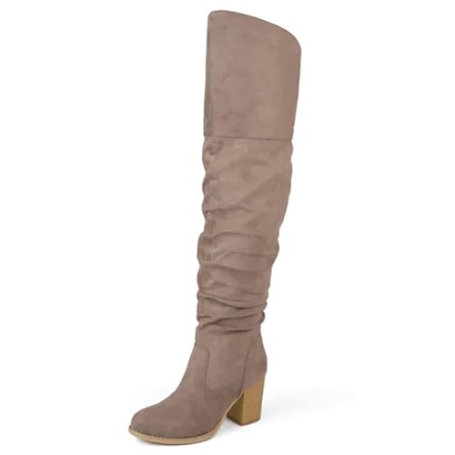 Journee Womens Kaison Wide Width Wide Calf Stacked Heel Over The Knee Boots - 12 - Extra Wide Calf Taupe