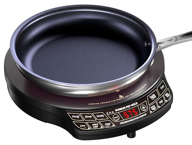 Nuwave Gold Precision Induction Cooktop, Portable, Powerful with Large 8” Heating Coil,100°F to 575°F, 3 Wattage Settings, 12” Heat-Resistant Cooking Surface, Premium10.5” Non-Stick Fry Pan Included - PIC Gold + 10.5” Pan