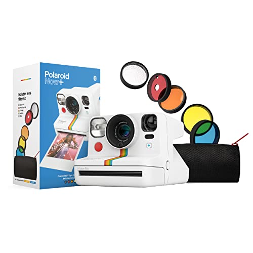 Polaroid Now+ White (9062) - Bluetooth Connected I-Type Instant Film Camera with Bonus Lens Filter Set - Filter Set - Camera - White