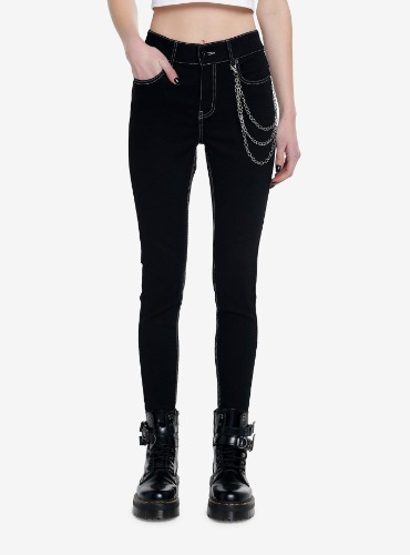 Black & White Stitch Side Chain Super Skinny Jeans
