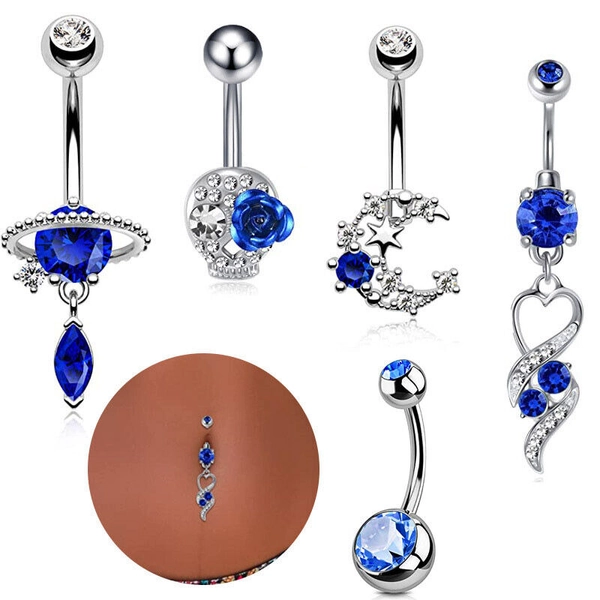 Planet Moon Belly Bars Navel Rings CZ Gem Belly Button Bar Body Piercing Jewelry
