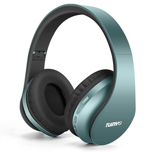 TUINYO Wireless Headphones Over Ear, Bluetooth Headphones with Microphone, Foldable Stereo Wireless Headset- Silver Blue - Silver Blue